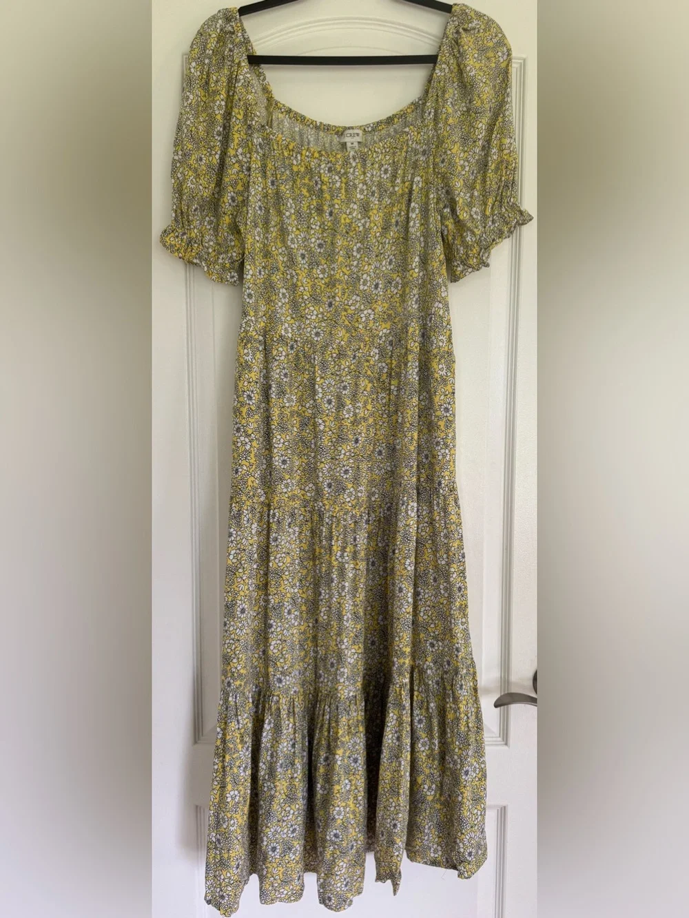 NWT J.Crew Yellow Floral Maxi Dress Medium Cottagecore Puff Sleeve Smocked Boho